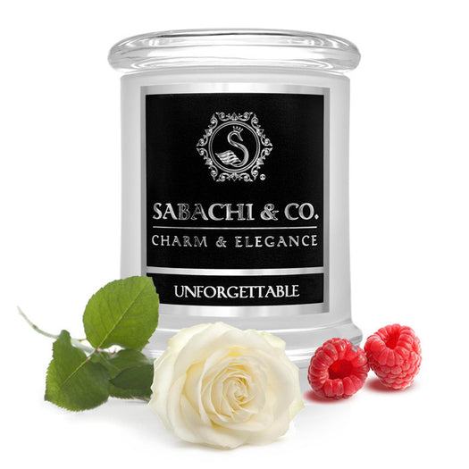 Sabachi & Co Unforgettable, White Rose, Raspberry, Strawberry Handmade Soy Candle